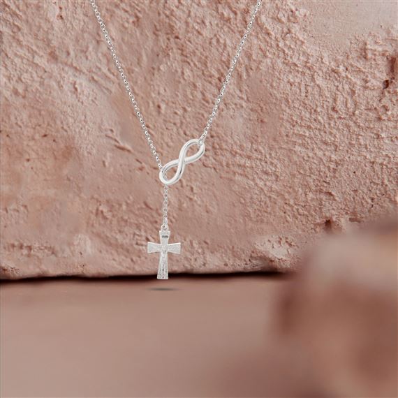 STERLING SILVER INFINTY CRUCIFIX NECKLACE